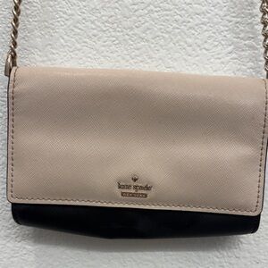 KATE SPADE Cream flap Black Removable Chain Strap Wallet Purse Clutch Crossbody